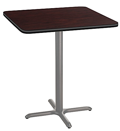 National Public Seating Square Café Table, X-Base, 42"H x 36"W x 36"D, Mahogany/Gray