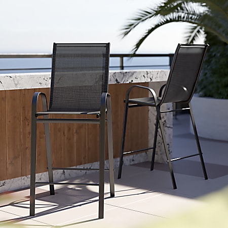 Flash Furniture Brazos Series Outdoor Bar Stools With Flex Comfort Material, Black, Set Of 2 Stools
