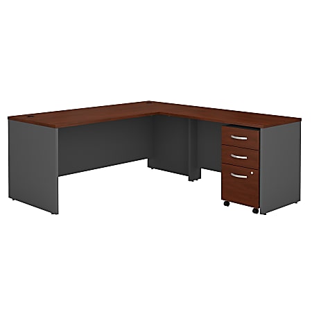 Bush Business Furniture 72"W L-Shaped Corner Desk With 3 Drawer Mobile File Cabinet, Hansen Cherry/Graphite Gray, Premium Installation