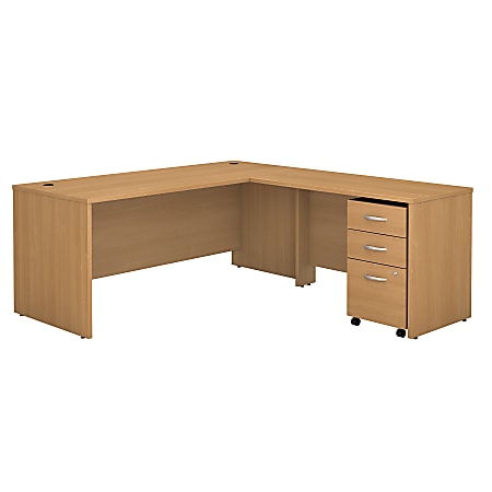 Bush Business Furniture Components 72"W L Shaped Desk with 3 Drawer Mobile File Cabinet, Light Oak, Premium Installation