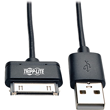Tripp Lite 10in USB/Sync Charge Cable 30-Pin Dock Connector for Apple Black 10" - First End: 1 x Type A Male USB - Second End: 1 x Apple Dock Connector Male Proprietary Connector - MFI - Black