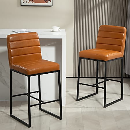 Glamour Home Belisario Faux Leather Bar Stools With Backs, Light Brown/Black, Set Of 2 Stools