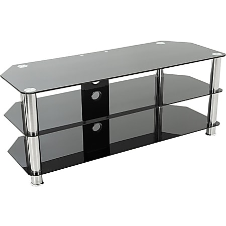 AVF SDC1250CM-A: Classic - Corner Glass TV Stand with Cable Mangement - Up to 60" Screen Support - 231.49 lb Load Capacity - 3 x Shelf(ves) - 19.7" Height x 49.2" Width x 16.5" Depth - Tempered Glass, Stainless Steel - Chrome, Black