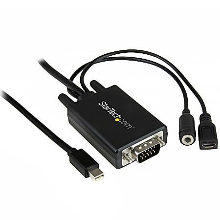 StarTech.com 6' 2m Mini DisplayPort To VGA Adapter Cable With Audio, Mini DP To VGA Converter, Black