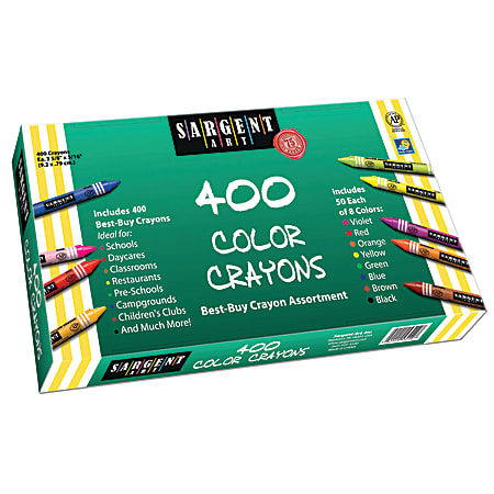 Sargent Art Crayons, 3-1/2" x 5/16", Assorted Colors, Pack Of 400 Crayons