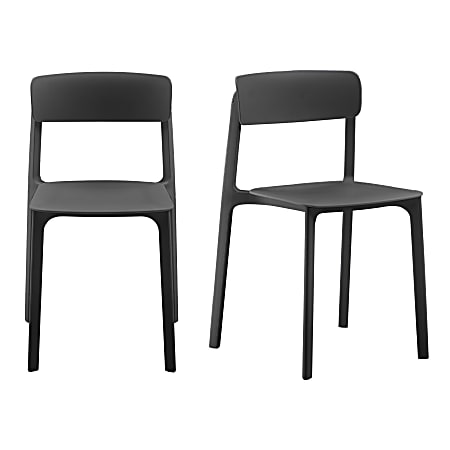 Eurostyle Tibo Polypropylene Stackable Outdoor Furniture Side Chairs, Black, Set Of 2 Chairs