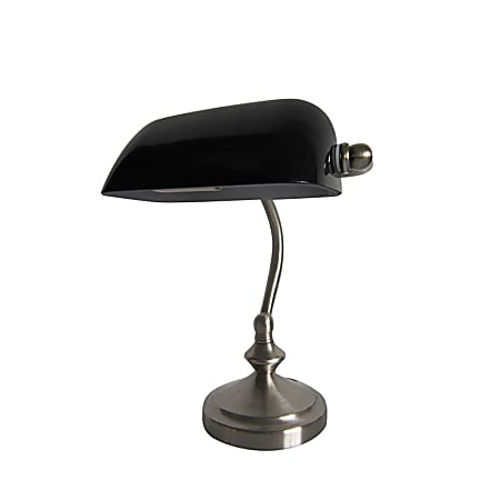 Simple Designs Traditional Mini Banker's Lamp, 9-1/2"H, Black Glass Shade
