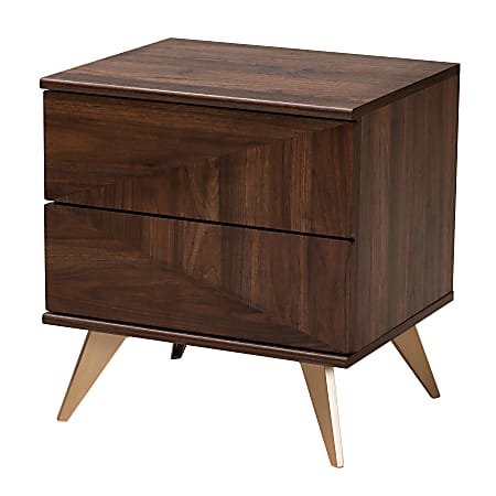 Baxton Studio Graceland Mid-Century Modern Transitional Finished Wood 2-Drawer Nightstand, 18-1/2"H x 18-15/16"W x 15-3/4"D, Walnut Brown