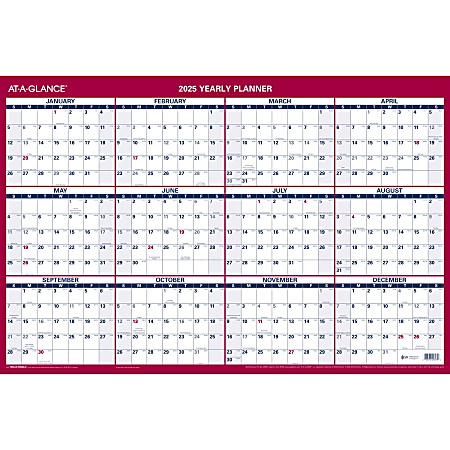 2025 AT-A-GLANCE® Reversible Erasable Yearly Wall Calendar, 36" x 24", Traditional, January 2025 To December 2025, PM26B28