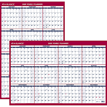 2025 AT-A-GLANCE® Reversible Erasable Yearly Wall Calendar With Marker, 36" x 24", Traditional, January 2025 To December 2025, PM26B28