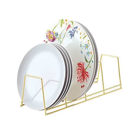 Better Houseware 4-Section Vertical Plate Rack, 4-3/4”H x 4-3/4”W x 15”D, Gold