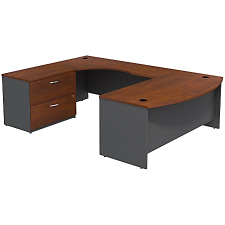 Bush Business Furniture 72"W Bow Front Left Wall U-Shaped Corner Desk With 2 Drawer Lateral File Cabinet, Hansen Cherry/Graphite Gray, Standard Delivery