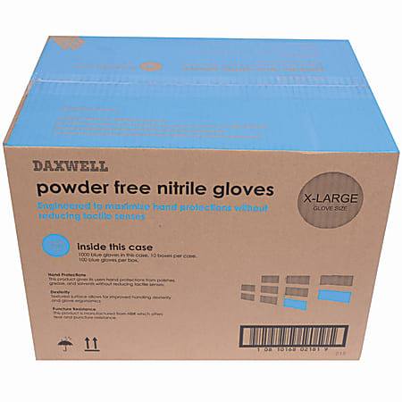 Daxwell Nitrile Gloves, X-Large, 100 Pairs Per Box, Case Of 10 Boxes