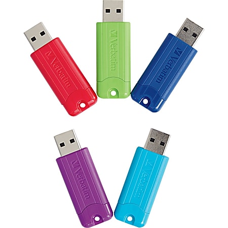 Verbatim 32GB PinStripe USB 3.2 Gen 1 Flash Drive - 5pk - Assorted - 32GB - 5pk - Assorted