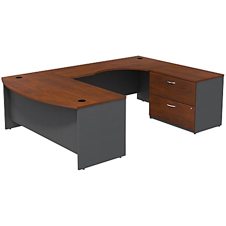 Bush Business Furniture 72"W Bow Front Right Wall U-Shaped Corner Desk With 2 Drawer Lateral File Cabinet, Hansen Cherry/Graphite Gray, Standard Delivery