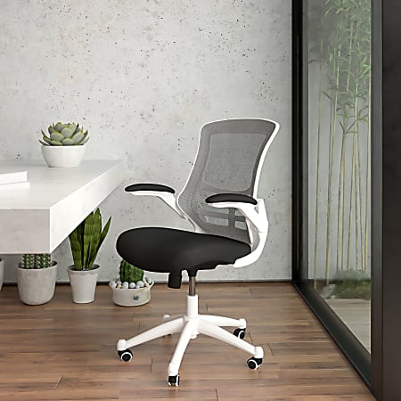 Flash Furniture Mesh Mid-Back Swivel Task Chair With Flip-Up Arms, Black/White