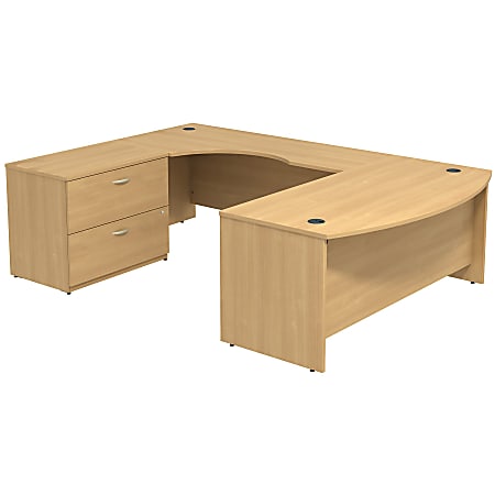 Bush Business Furniture Components Bow Front U Shaped Desk With 2 Drawer Lateral File Cabinet, Light Oak, Standard Delivery