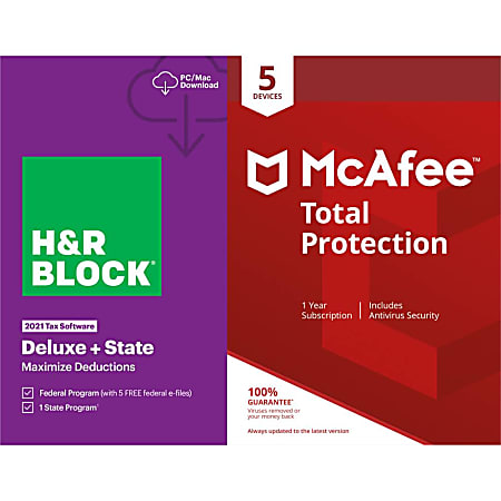 H&R Block 2021 Deluxe plus McAfee Total Protection (Mac)