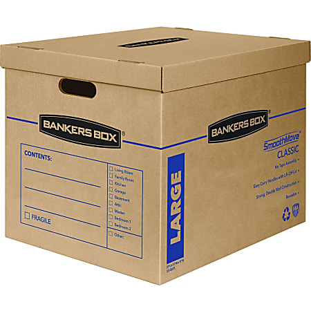 Bankers Box® SmoothMove™ Classic Moving Boxes With Lift-Off Lid, 17" x 21" x 17", 85% Recycled, Kraft Brown, Box Of 5