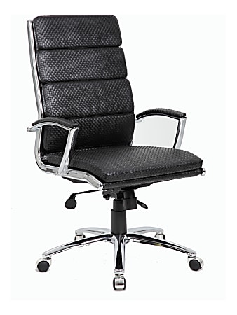 Boss Office Products Textured CaressoftPlus Ergonomic Executive High-Back Chair, Black/Chrome