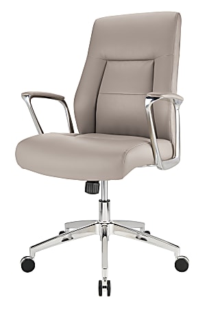 Realspace Modern Comfort Delagio Bonded Leather Mid Back Manager s Chair Taupe Silver