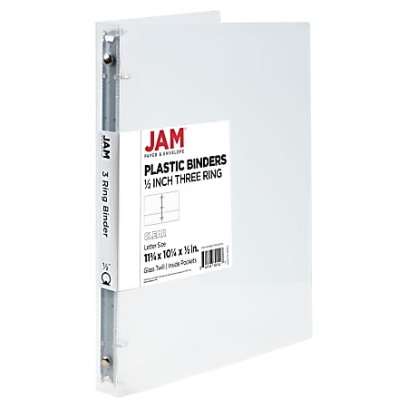 JAM PAPER 3 Ring Plastic Binder, 0.5 inch, Clear, Sold Individually