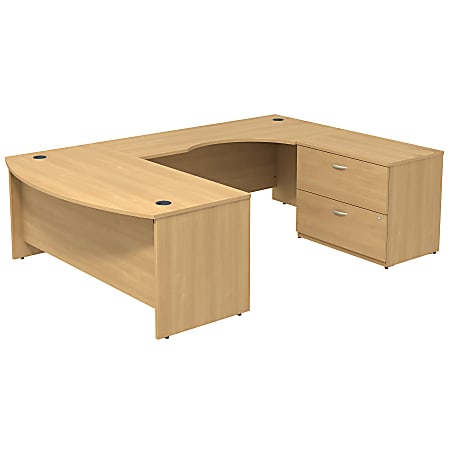 Bush Business Furniture Components Bow Front U Shaped Desk With 2 Drawer Lateral File Cabinet, Light Oak, Standard Delivery