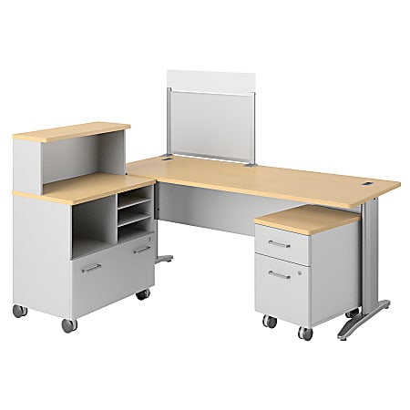 BBF Sector 72" x 60" Curved L-Desk, 30"H x 71 1/2"W x 58 11/16"D, Natural Maple, Premium Installation Service