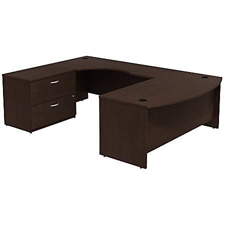 Bush Business Furniture 72"W Bow Front U-Shaped Desk, Left Corner Return, With 2 Drawer Lateral File Cabinet, Mocha Cherry, Standard Delivery