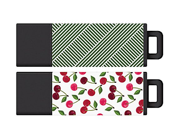 Centon Datastick Pro2 USB Drives, 32GB, Cherry Red/Green Stripes, Pack Of 2 Drives