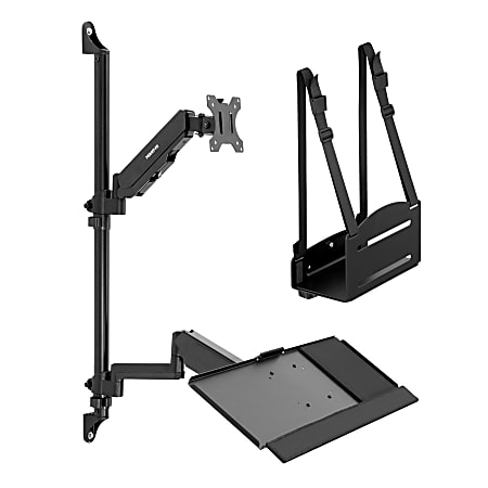 Mount-It! MI-7991 Wall-Mount Workstation With Monitor Mount, Keyboard Tray And CPU Holder, 12"H x 41"W x 7"D, Black