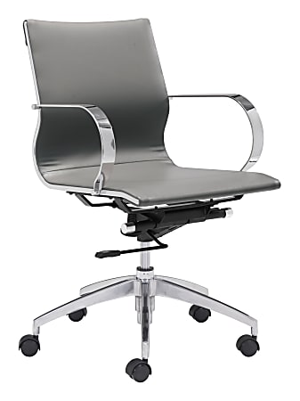 Zuo Modern® Glider Low-Back Office Chair, Gray/Chrome