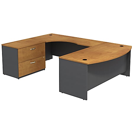 Bush Business Furniture Components Bow Front U Shaped Desk With 2 Drawer Lateral File Cabinet, Natural Cherry, Premium Installation