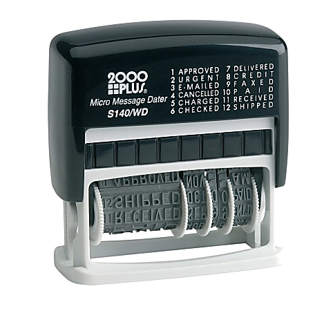 2000 PLUS® Date Phrase Dater Stamp Self-Inking 12-in-1 Micro Date Message Dater Stamp, 12 Phrases, Black Ink - 11090