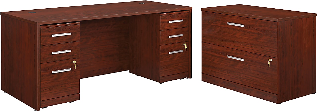 Sauder® Affirm Collection 72"W Executive Desk With Two 3-Drawer Mobile Pedestal Files And Lateral File, Classic Cherry