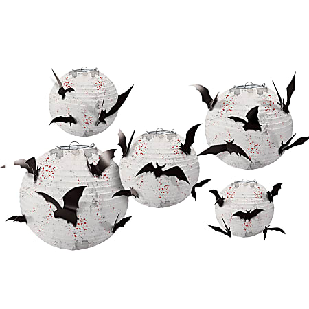 Amscan Paper Halloween Lanterns with Bat Add-Ons, Multiple Sizes, 2 Per Pack, Carton Of 5 Packs