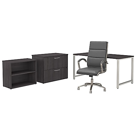 Bush Business Furniture 400 Series 60"W x 30"D Table Desk And Chair Set With Storage, Storm Gray, Premium Installation
