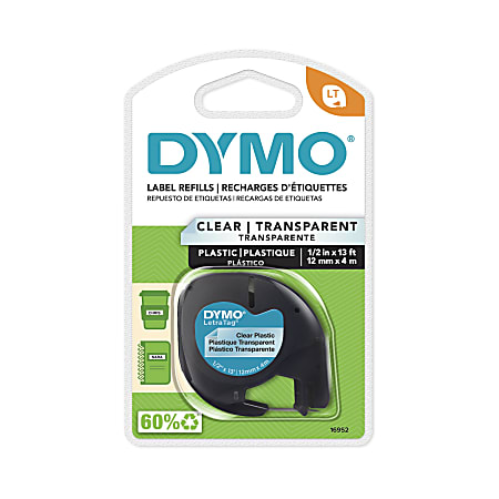 DYMO® LT 16952 Black-On-Clear Tape, 0.5" x 13&#x27;