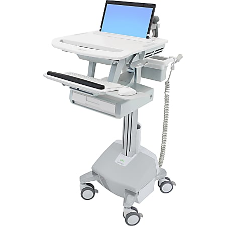 Ergotron StyleView Laptop Cart Desk Workstation 1 Drawer, 50-1/2"H x 17-1/2"W x 30-3/4"D, White/Gray