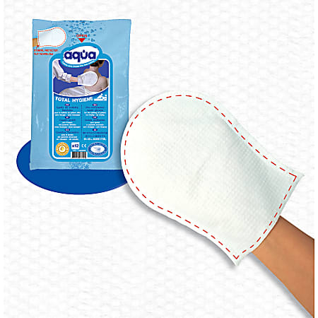 Aqua® Total Hygiene Pre-Moistened Wash Gloves, Pack Of 12