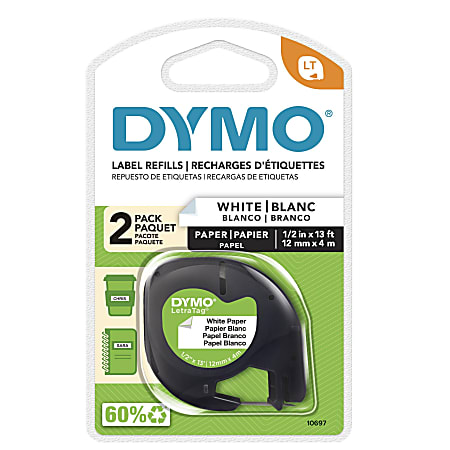 DYMO® LT 10697 Black-On-White Tape, 0.5" x 13&#x27;,