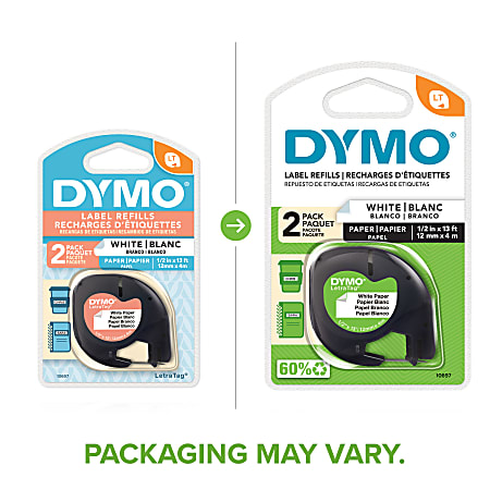 Dymo LetraTag Paper Label Tape Cassettes 1/2" X 13ft White 2/pack 10697 for sale online 