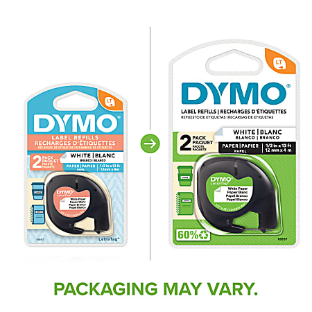 DYMO® LT 10697 Black-On-White Tape, 0.5