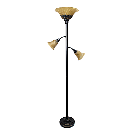 Lalia Home Torchiere Floor Lamp With 2 Reading Lights, 71"H, Matte Restoration Bronze/Champagne
