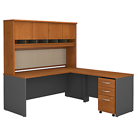 Bush Business Furniture Components 72"W L Shaped Desk with Hutch and 3 Drawer Mobile File Cabinet, Natural Cherry, Premium Installation