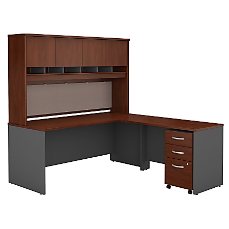 Bush Business Furniture 72"W L-Shaped Corner Desk With Hutch And 3 Drawer Mobile File Cabinet, Hansen Cherry/Graphite Gray, Premium Installation