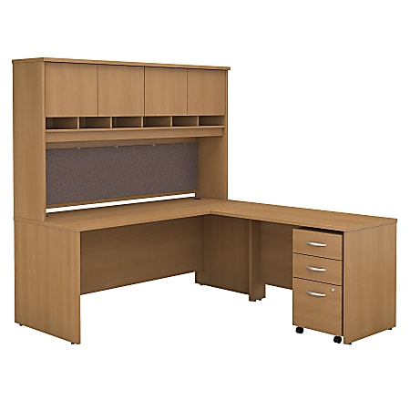 Bush Business Furniture Components 72"W L Shaped Desk with Hutch and 3 Drawer Mobile File Cabinet, Light Oak, Premium Installation