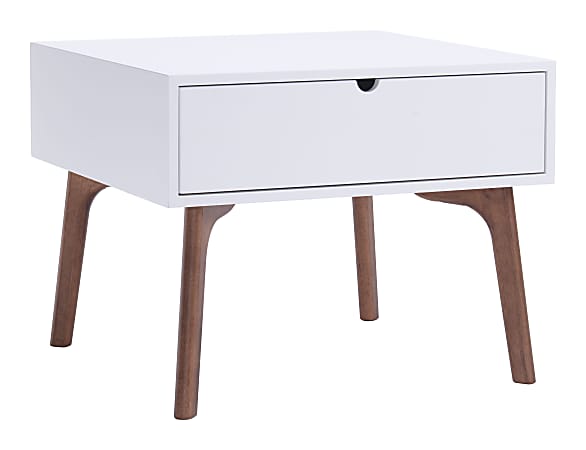 Zuo Modern Padre Side Table, Square, White/Walnut