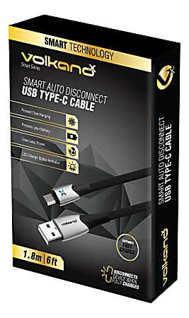 Volkano X&nbsp;Smart Series&nbsp;Auto Disconnect USB Type-C Cable, 6', Black, VK-20132-BK