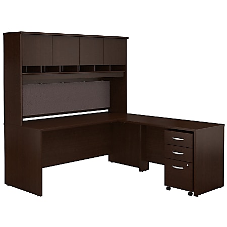 Bush Business Furniture Components 72"W L Shaped Desk with Hutch and 3 Drawer Mobile File Cabinet, Mocha Cherry, Premium Installation
